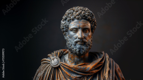 Black and Gold Statue of Marcus Aurelius, Stoicism, Generative AI.