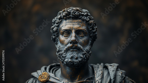 Black and Gold Statue of Marcus Aurelius, Stoicism, Generative AI.