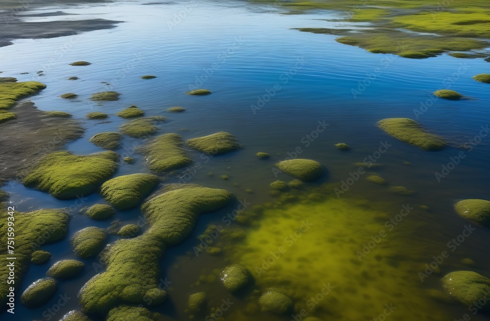 Water pollution by blooming green algae Сyanobacteria is world environmental problem. Water bodies, rivers and lakes with harmful algal blooms. Ecology concept of polluted nature
