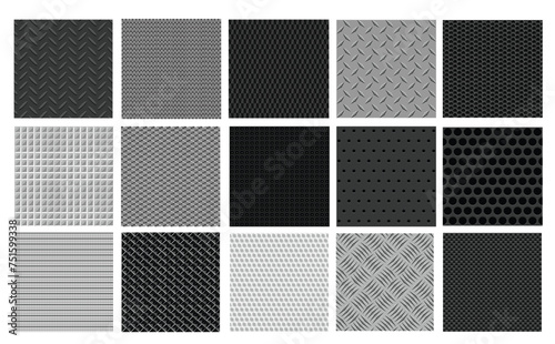 Set of carbon and metal seamless pattern. Vector illustration.