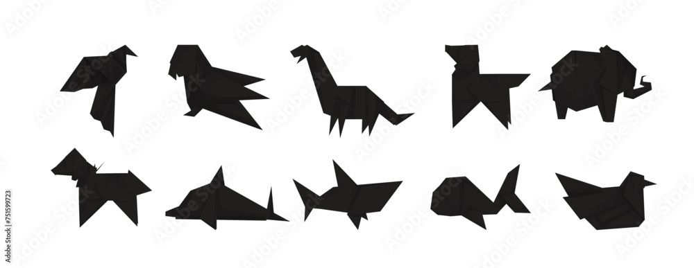 Fototapeta premium Origami or Paper Folding Animal Figures Vector Set. Vector illustration.