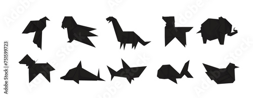 Origami or Paper Folding Animal Figures Vector Set. Vector illustration.