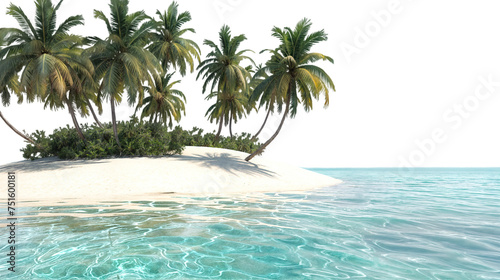 small tropical island with palm trees in a blue caribbean ocean isolated on a transparent background