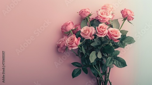 Wallpaper Mural Bouquet of pink roses on a soft pastel background, suitable for romantic occasions, with copy space. Torontodigital.ca