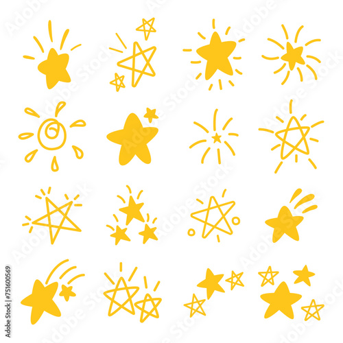 Various star and sparkle doodle cartoon hand drawn for element and illustration