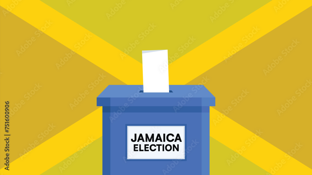 Jamaica Election 2024 background design with box and flag in the backdrop. Jamaica Election 2024 background design with box and flag in the backdrop.