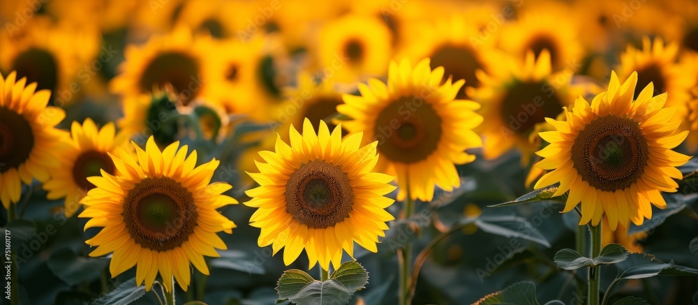 Beautiful landscape with a vast field of vibrant sunflowers under the bright sun Beautiful landscape with a vast field of vibrant sunflowers under the bright sun