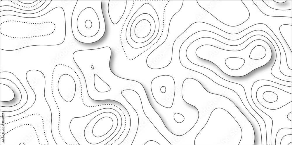 Abstract wavy line 3d paper cut white background with shadows. Abstract realistic papercut decoration textured with wavy layers. Topographic contour lines vector map seamless pattern vector. - obrazy, fototapety, plakaty 