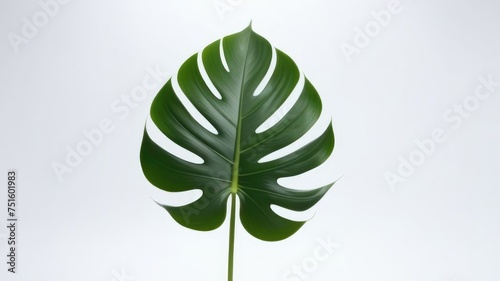Monster leaf on isolated white background. Tropical plant, summer, jungle, botany, flora. Space for text, free space.