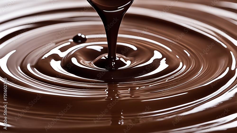 Molten chocolate pouring, creating a mesmerizing pattern of concentric circles with a glossy finish.