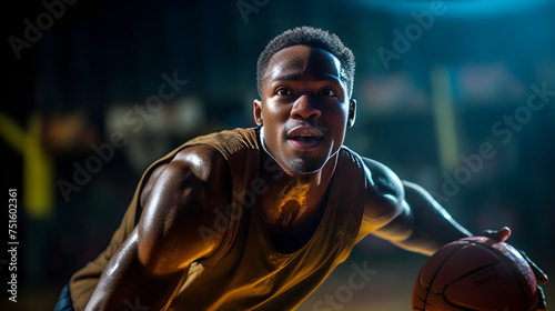 Passionate Young Man Playing Basketball - An Embodying Portrait of Energy, Determination, and Sport Spirit
