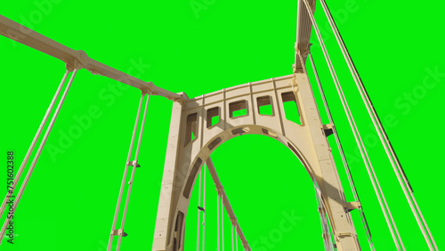 Green screen view of the yellow Rachel Carson 9th Street Bridge over the Allegheny River in downtown Pittsburgh, Pennsylvania on a summer's day.  