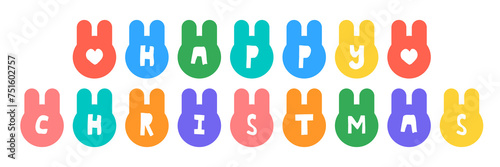 Cute rabbit garland for Happy christmas in colorful illustration style.