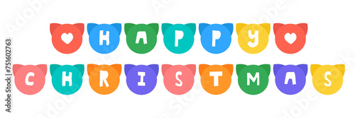 Cute cat garland for Happy christmas in colorful illustration style.
