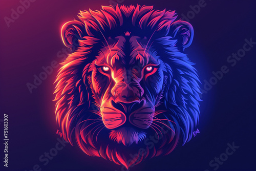 Kingly Illumination  Neon Lion Logo Design with  King  on White Background