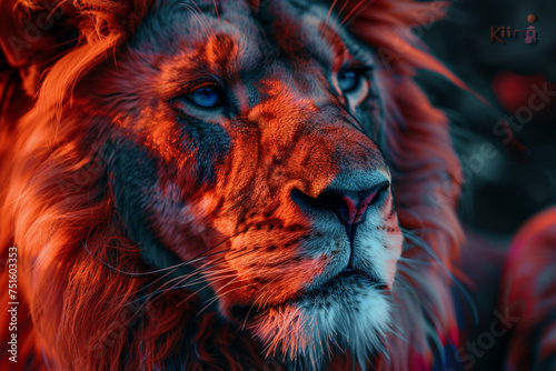 Kingly Illumination: Neon Lion Logo Design with 'King' on White Background photo