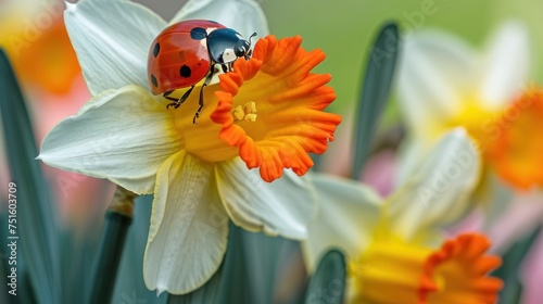 Vintage Alarm Clock Surrounded by Spring Flowers