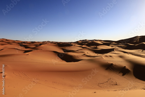 Erg Chebbi is one of Morocco's several ergs which is a large seas of dunes formed by wind-blown sand. photo