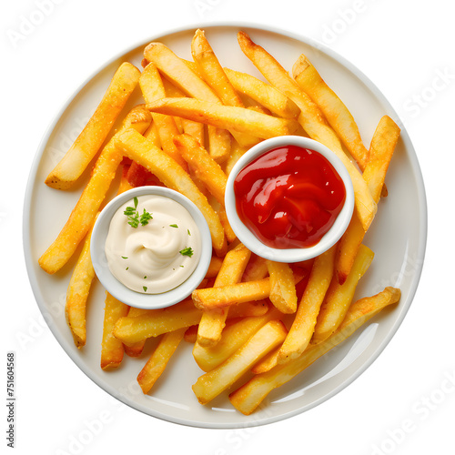 French Fries with Ketchup and Mayonnaise isolated on transparent background