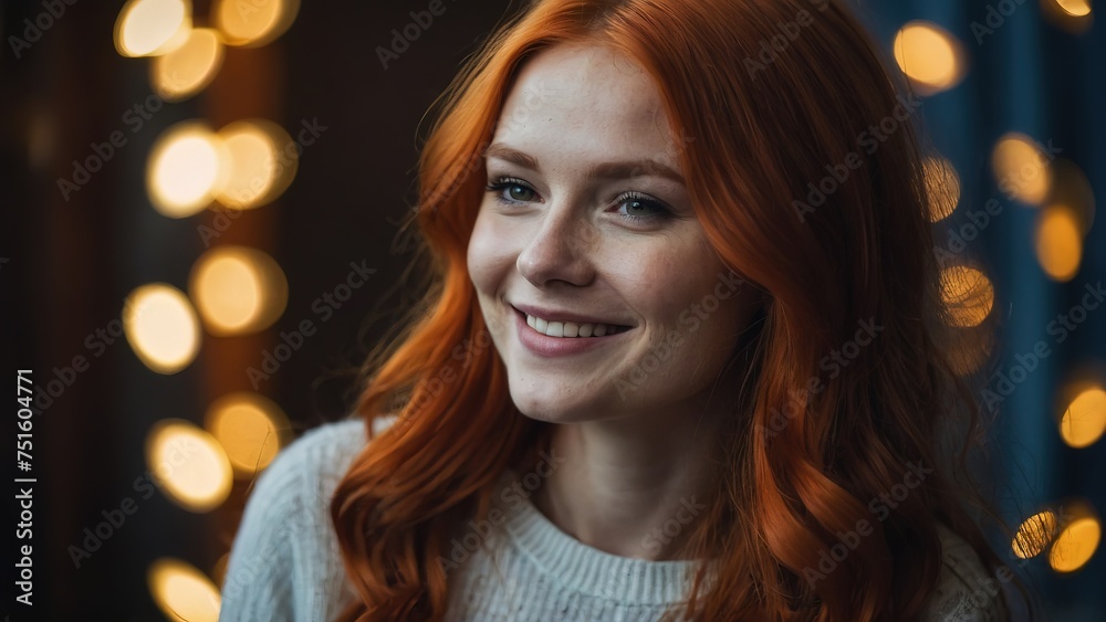 Beauty Young Woman with red long hair in a party