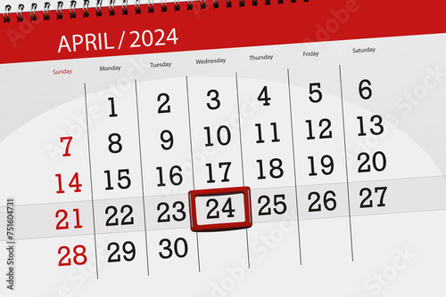 Calendar 2024, deadline, day, month, page, organizer, date, April, wednesday, number 24