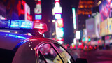 Police strobe lights close-up, night city scene