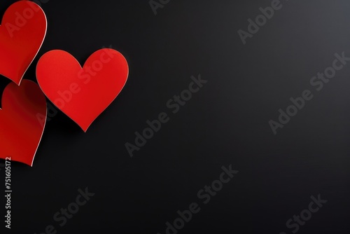 Two red hearts on a black backdrop symbolizing love and connection.