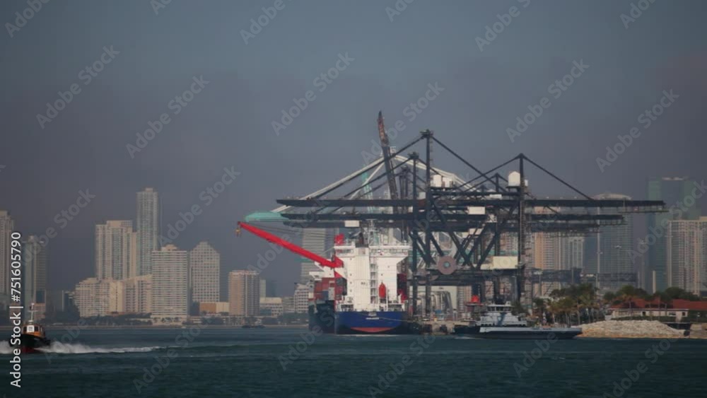 Cargo port in Miami - wide, locked off shot Cargo port in Miami - wide, locked off shot