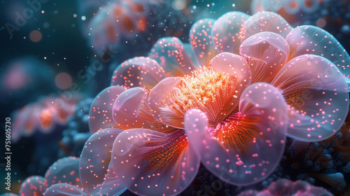 Unreal flower-like creature close-up underwater