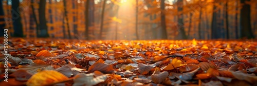 Autumn Leaves Carpet in Sunlit Forest