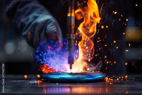 Intense Welding Sparks and Flames at Industrial Workshop