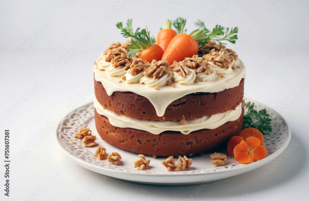 Sweet delicious carrot cake on isolated background.
Sweet delicious carrot cake on isolated background.
