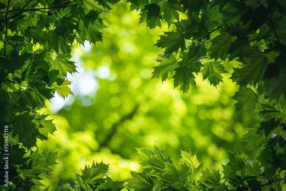 Lush Green Leaves Bathed In Sunlight Against A Stunning Sun-kissed green leaves in focus Blue Sky Background With Space For Text Lush Green Leaves Bathed In Sunlight Against A Stunning Sun-kissed green leaves in focus Blue Sky Background With Space For Text