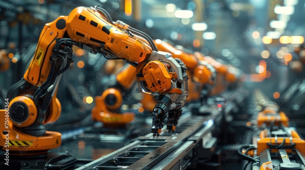 Robotic arms being processed in a modern, high quality factory. Robotic arms being processed in a modern, high quality factory.