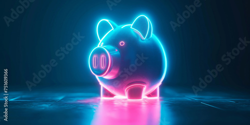A piggy bank bathed in neon light symbolizing modern finance