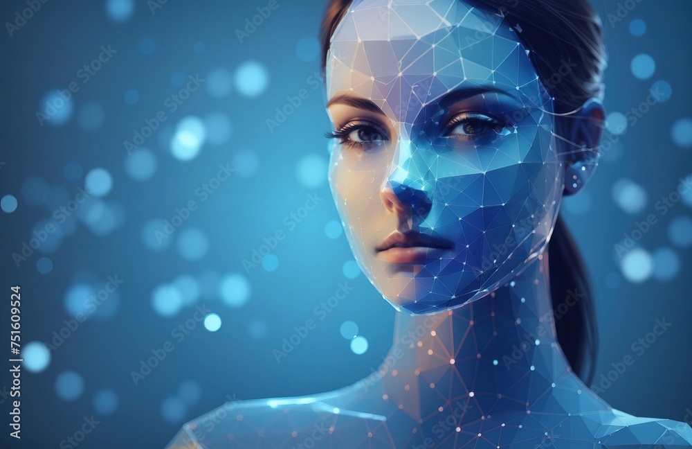Human woman Illustration of a digital wireframe polygon