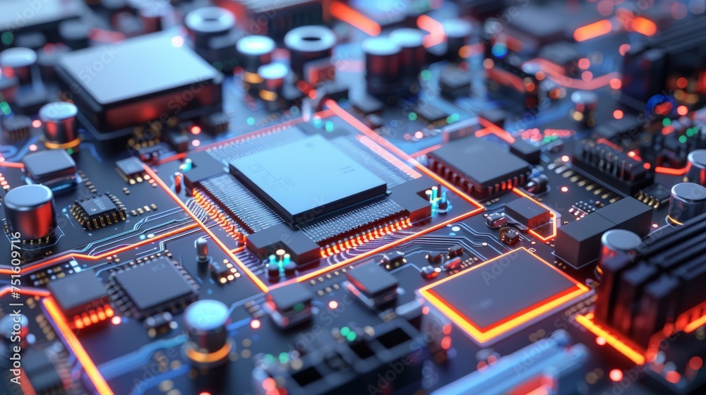 Creative 3d illustration: technology's smart motherboard chip unveiled in detailed map