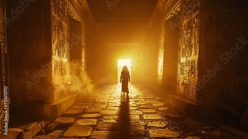 In a torchlit tomb an archaeologist faces a spectral pharaoh while unraveling an ancient curse through hieroglyphs photo