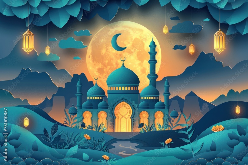 Islamic Mosque Silhouette Enriched Greeting Card Art