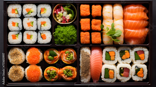 A Vibrant, Balanced and Varied Japanese Bento Box Meal Display