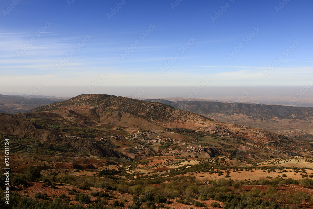 View on a mountain in the High Atlas is a mountain range in central Morocco, North Africa, the highest part of the Atlas Mountains