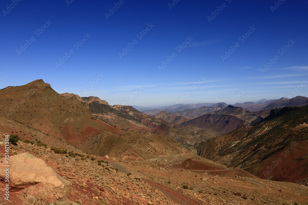 View on a mountain in the High Atlas is a mountain range in central Morocco, North Africa, the highest part of the Atlas Mountains