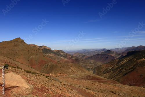 View on a mountain in the High Atlas is a mountain range in central Morocco, North Africa, the highest part of the Atlas Mountains