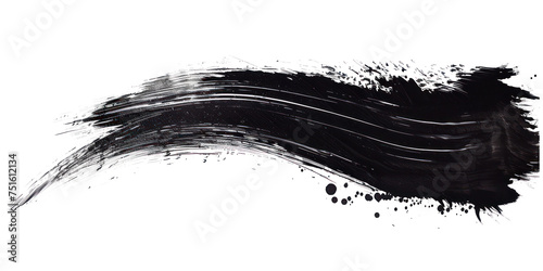 Black ink brush stroke, Black brush splashes isolated on transparent png.