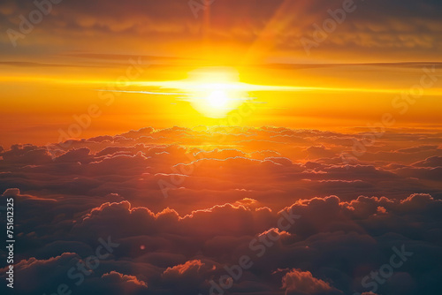 Beautiful sunset sky above clouds with dramatic light