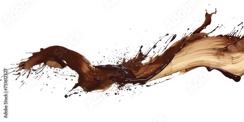 Dark brown ink brush stroke, Brown brush splashes isolated on transparent png. 