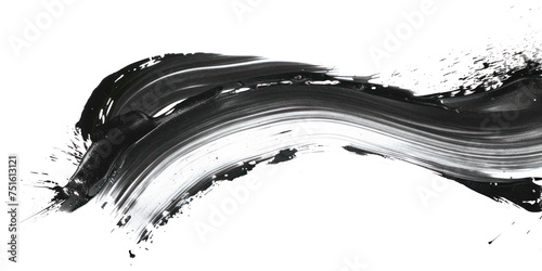 Black ink brush stroke, Black brush splashes isolated on transparent png. 
