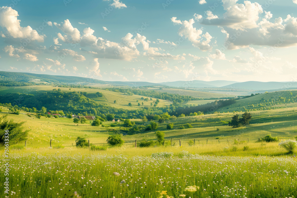 Panorama of beautiful countryside of romania. sunny afternoon.