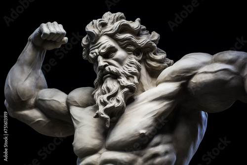 Sculpture classique d'un dieu mythologique en pose puissante photo
