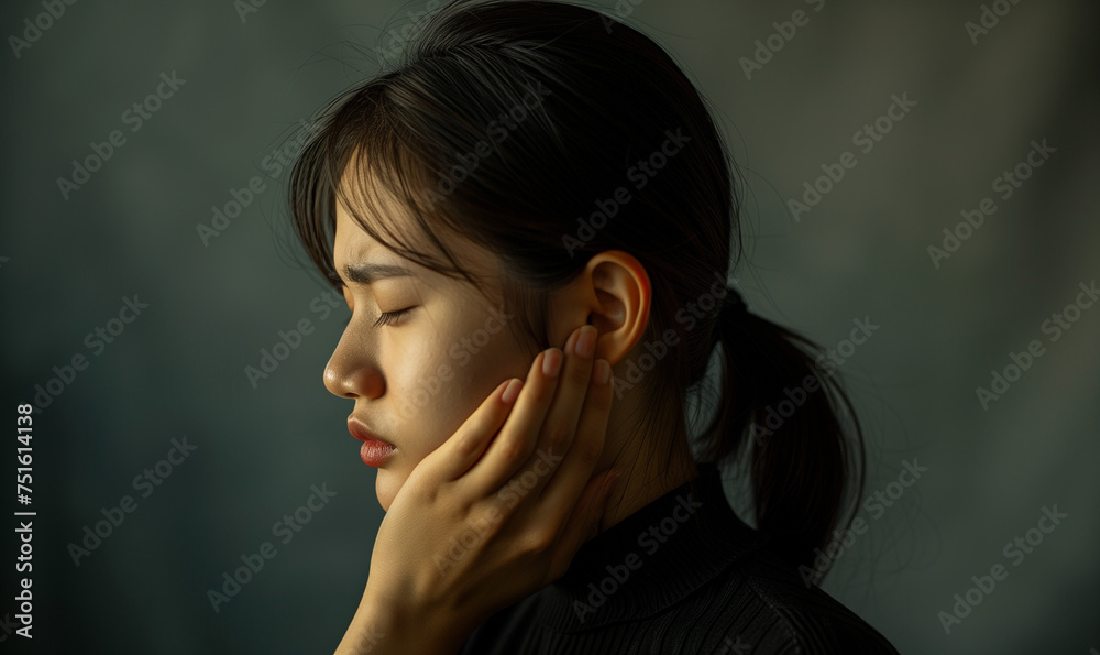 Woman Holding Face Or Neck In Pain Concept Woman Holding Face Or Neck In Pain Concept